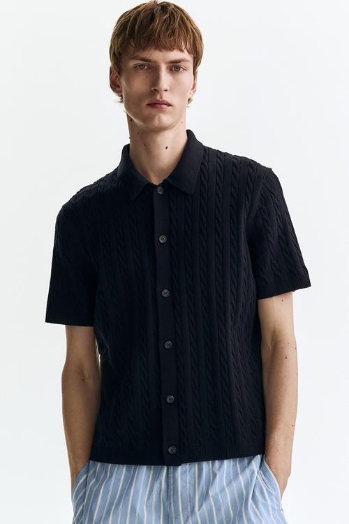 Regular fit cable-knit shirt - navy blue