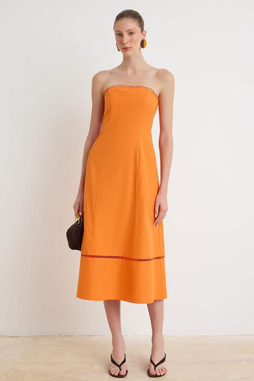 Strapless A-Line Maxi Dress - Orange