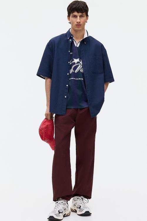 Relaxed fit short-sleeved oxford shirt - dark blue