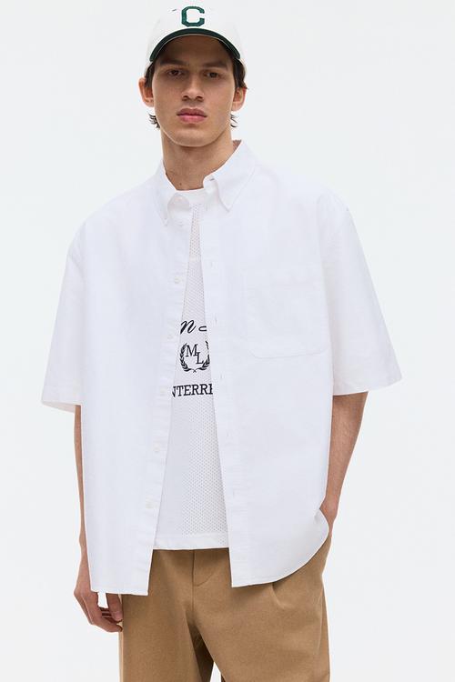 Relaxed fit short-sleeved oxford shirt - white