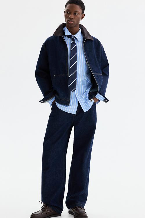 Relaxed fit poplin shirt - light blue/striped