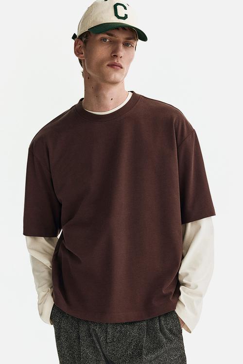 Loose fit boxy-style t-shirt - dark brown
