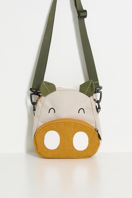 Cow character sling bag - light beige/multi