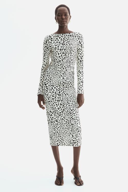 Open-back jersey dress - cream/leopard print