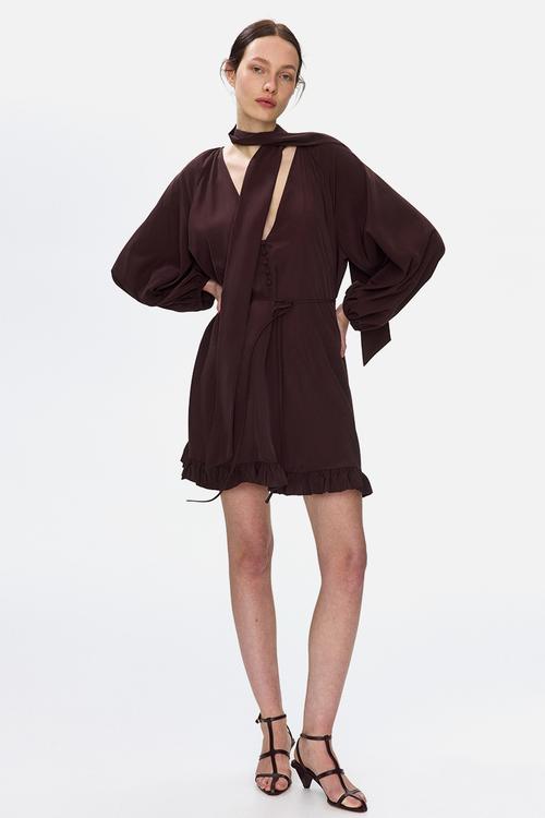 Scarf-detail dress - dark brown