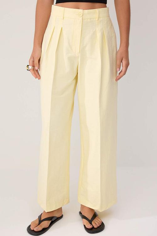 Wardrobe Essentials Cropped Wide-Leg Trousers - Light Yellow