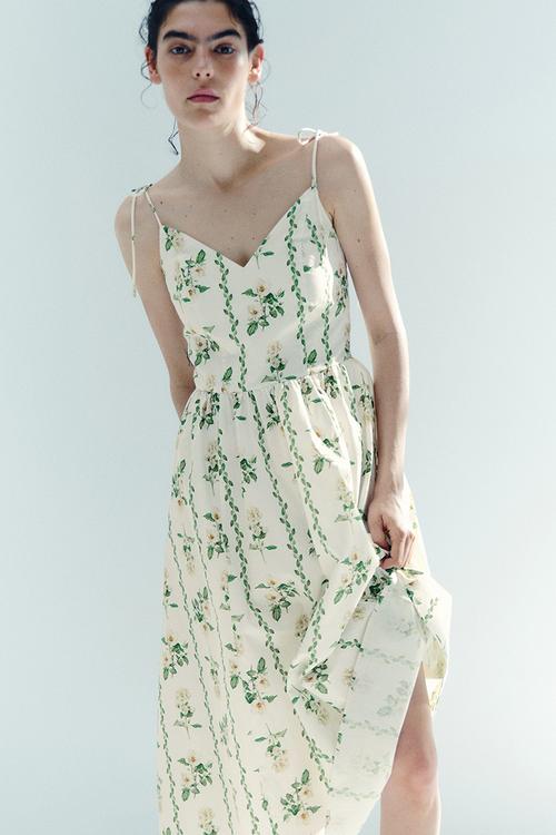 Flared-skirt strappy dress - white/floral