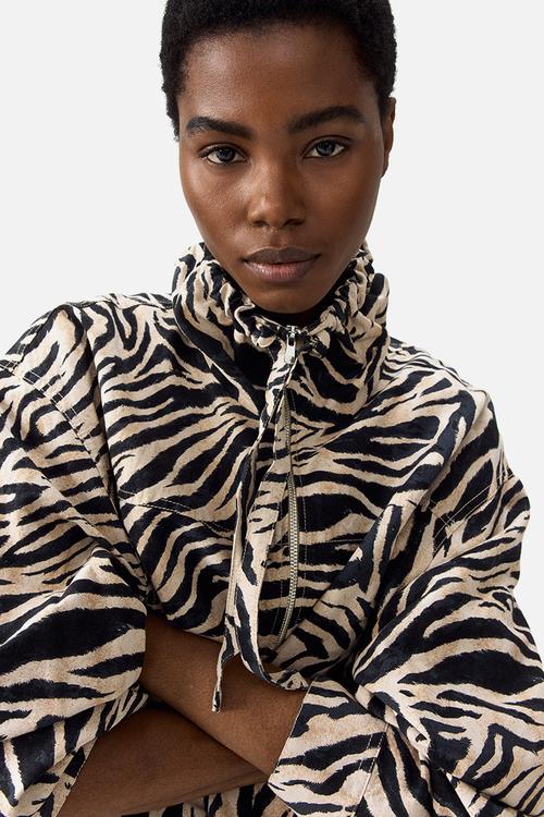 Linen-blend jacket - beige/zebra print