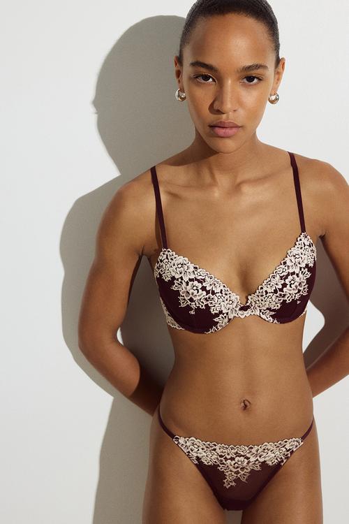 Lace Push-Up Bra - burgundy/cream