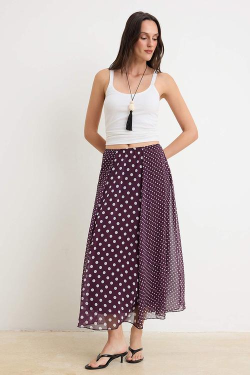 Polka Dot Chiffon Skirt - Burgundy
