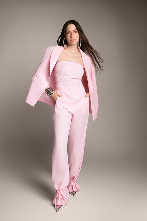 Linen-Blend Trousers with Contrast Binding - Light Pink