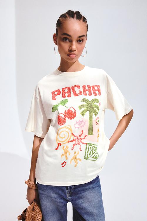 Oversized print-motif t-shirt - cream/pacha