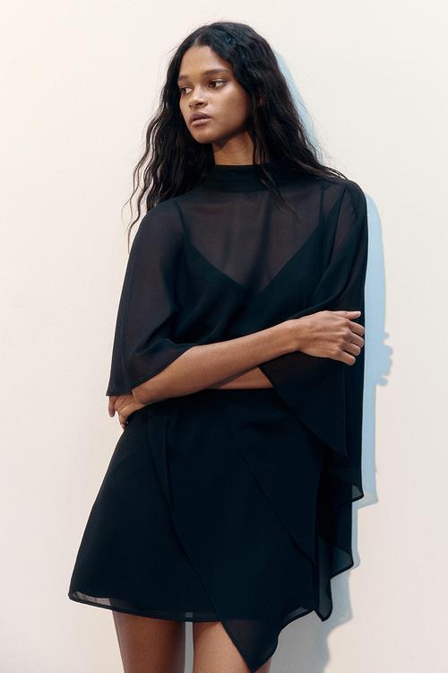 Cape-layered dress - black