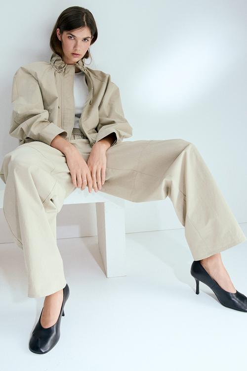Barrel-leg twill trousers - beige