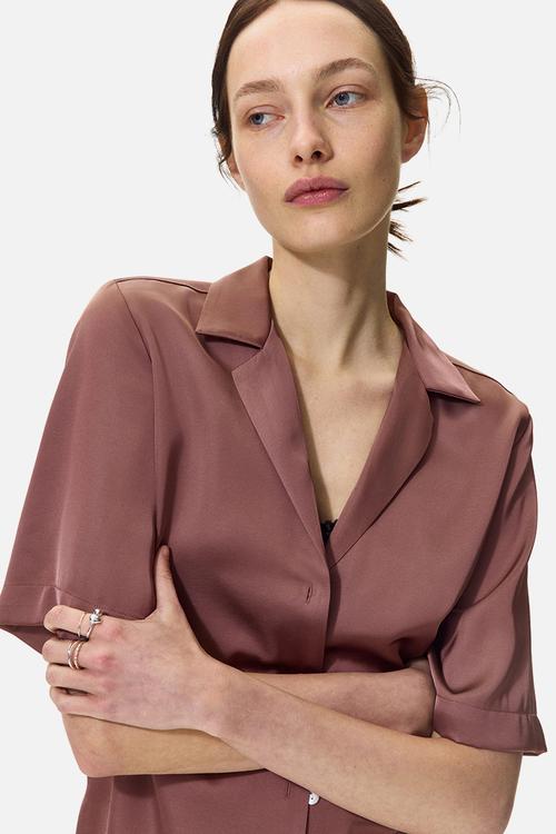Satin resort shirt - dark dusty pink