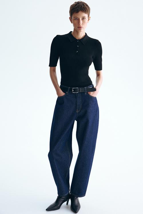 Pointelle-knit top - black