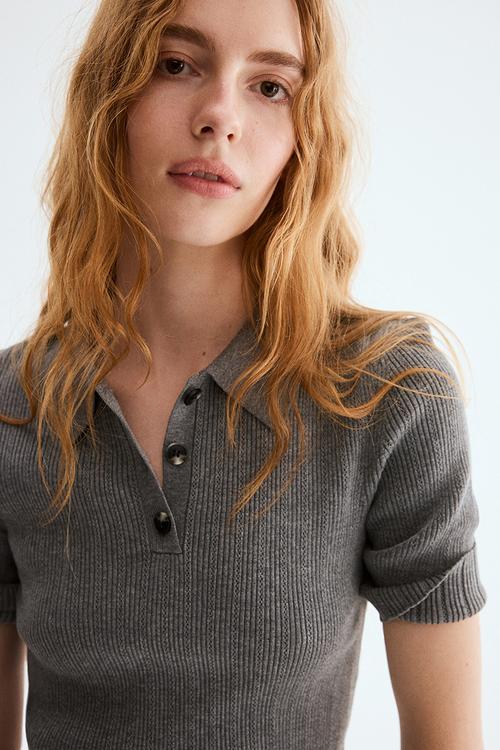 Pointelle-knit top - grey marl