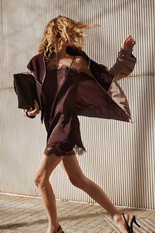 Lace-trimmed slip dress - dark brown