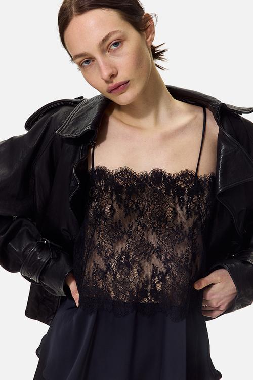 Lace strappy top - black