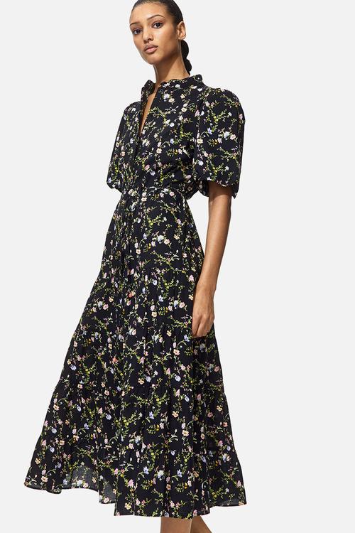 Long cotton dress - black/floral