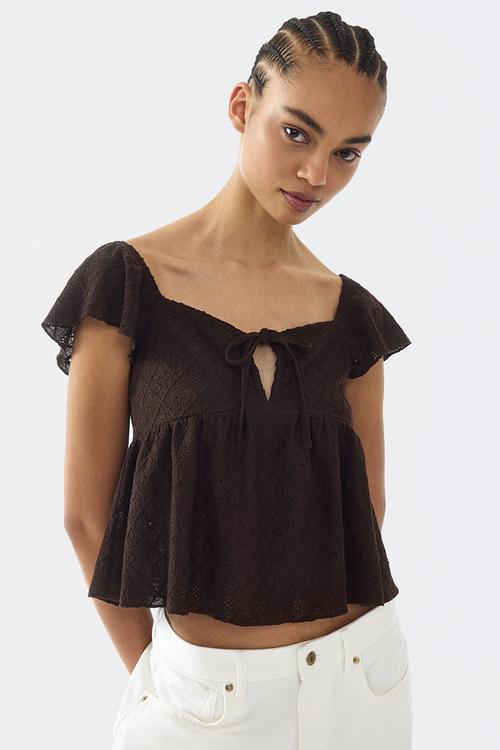 Pointelle jersey blouse - dark brown