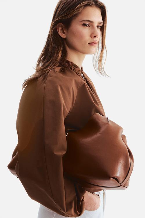 Gathered bomber jacket - brown