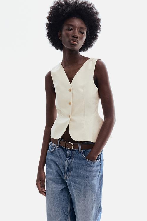 V-neck waistcoat - cream
