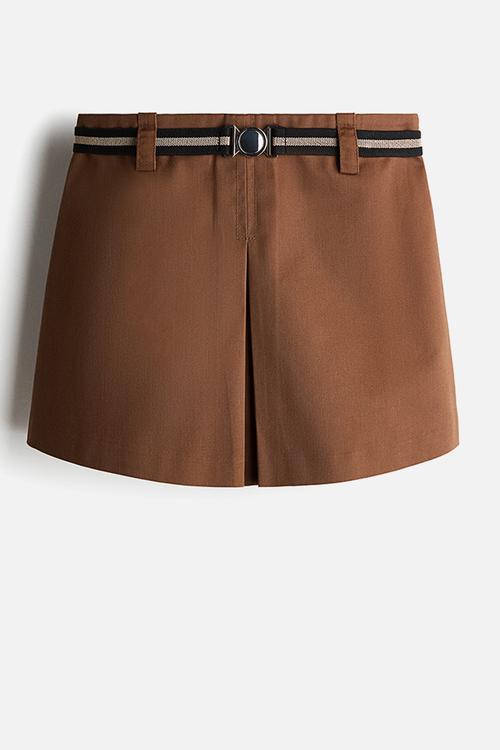 Belted twill skort - brown