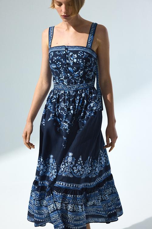 Tie-strap cotton dress - navy blue/floral