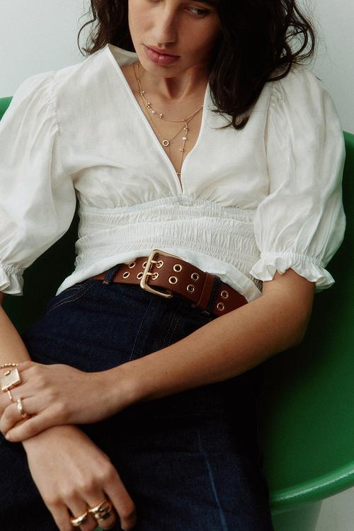Smocked-waist blouse - white