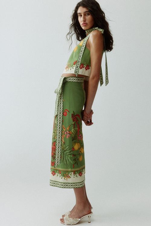 Midi wrap skirt - green/flowers