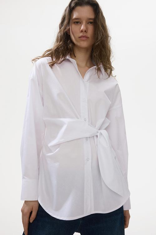 Tie-detail cotton shirt - white