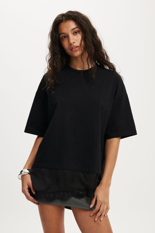 Satin Layered T-shirt - Black