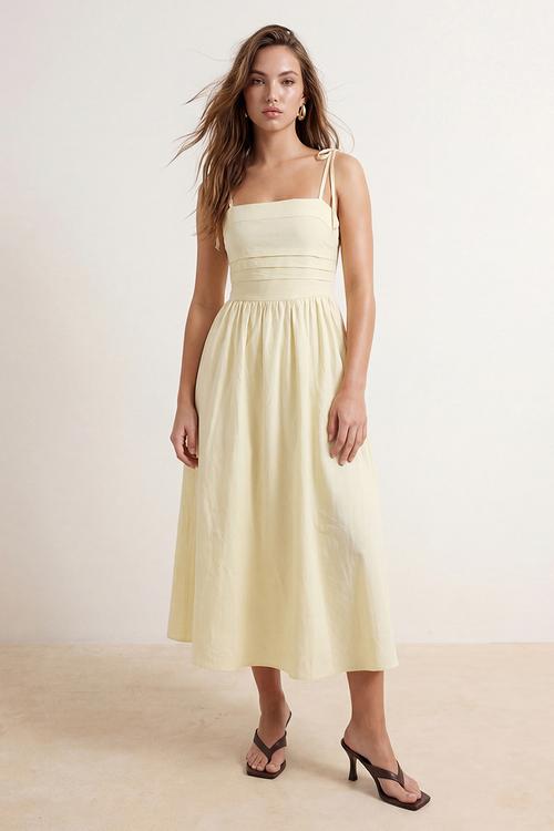 Adjustable Strap Strapless Midi Dress - Yellow