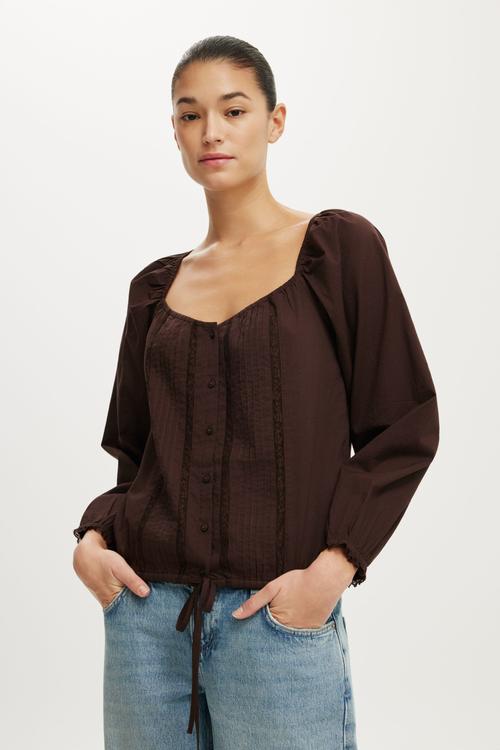 Goldie Long Sleeve Blouse - Dark Oak