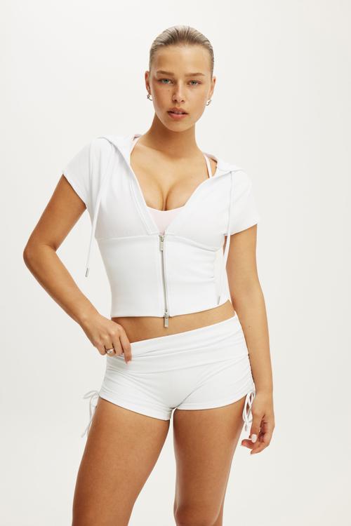 Ultra Soft Tie Side Roll Over Micro Short - White