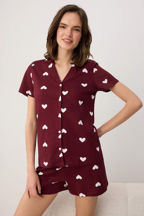 Hearted pajamas set - burgundy