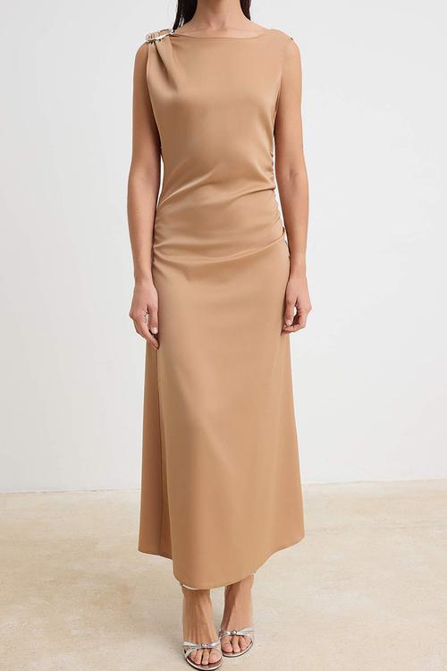 Satin Maxi Dress - Light Brown