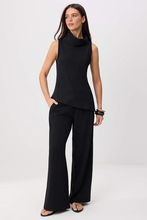 Sleeveless Blouse and Wide-Leg Trousers Set - Black