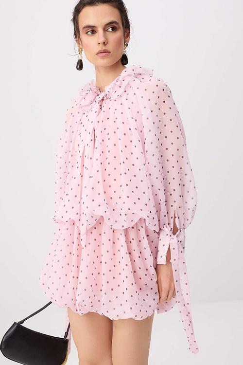 Polka Dot Cut-Out Chiffon Mini Dress - Pink
