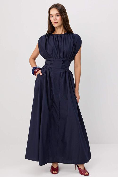 Corset Detail Maxi Dress - Navy Blue