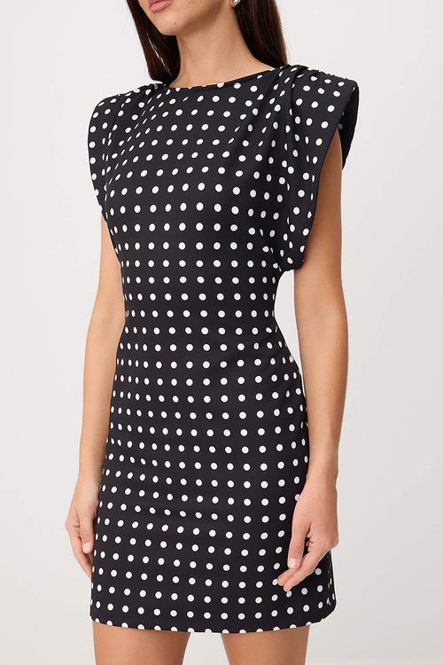 Polka Dot Backless Bodycon Mini Dress - Black
