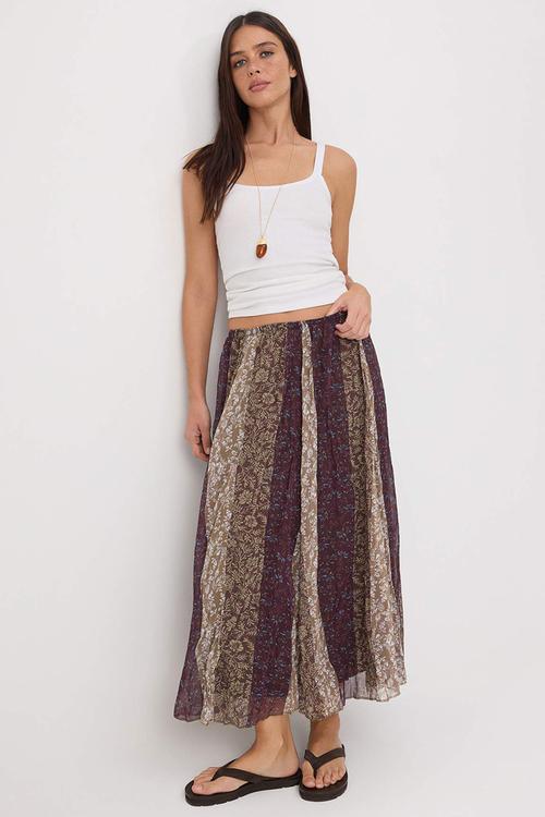 Floral Chiffon Skirt - Brown