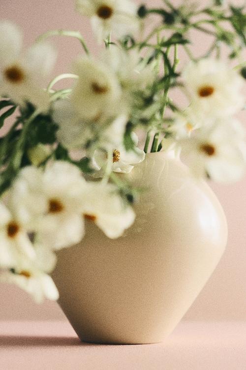 Large irregular stoneware vase - light yellow