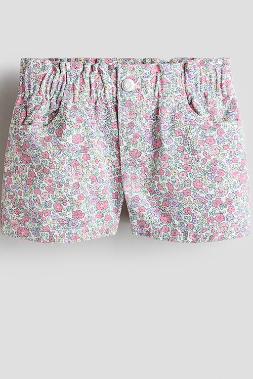 Loose fit denim shorts - white/floral
