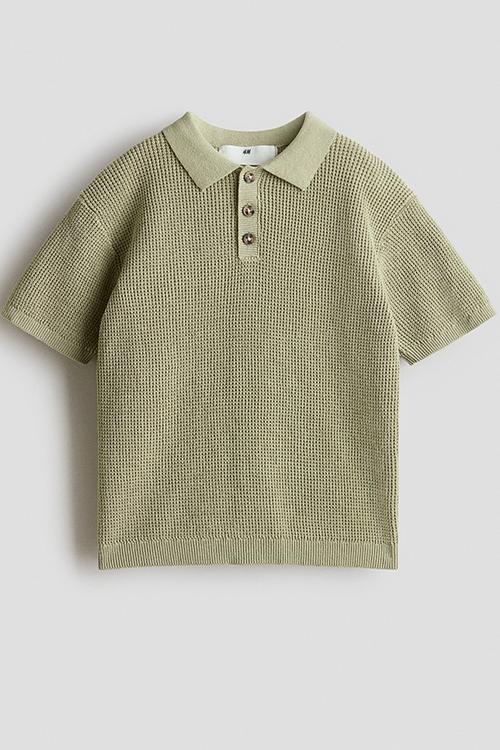 Cotton-knit polo shirt - light khaki green