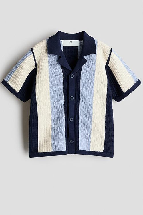 Fine-knit resort shirt - navy blue/striped