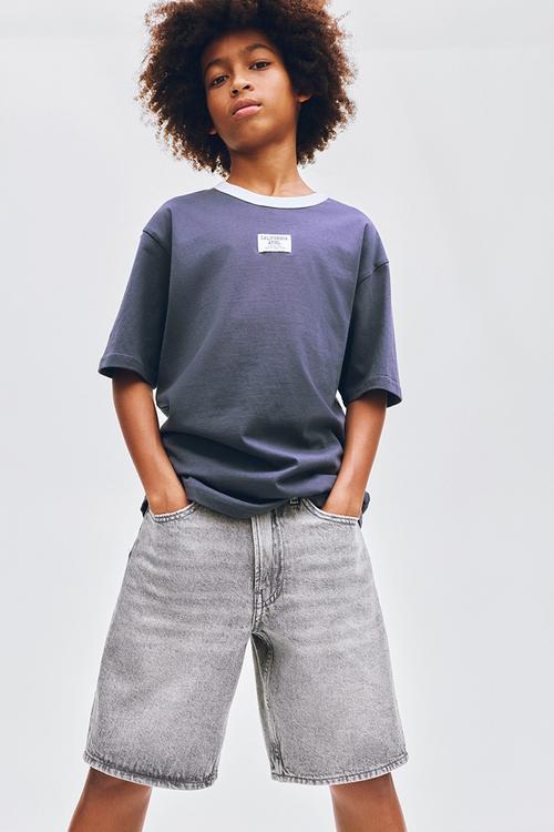 Loose-fit denim shorts - grey