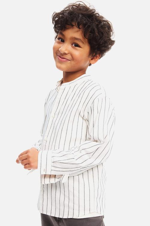 Cotton grandad shirt - white/striped