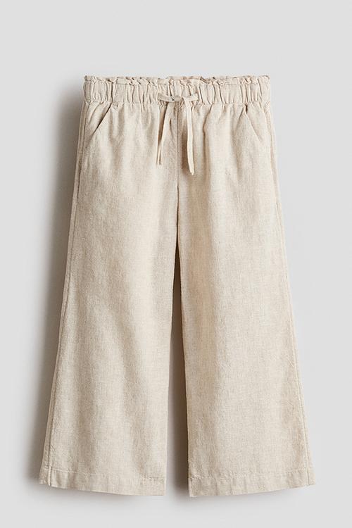 Linen-blend drawstring trousers - light beige